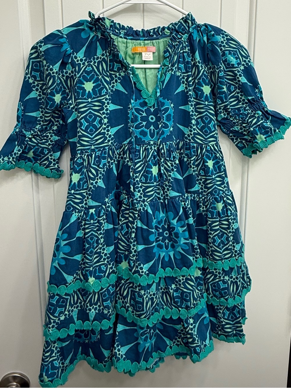 Briton Court Tiered blue green boho dress sz 7 - Picture 3 of 8